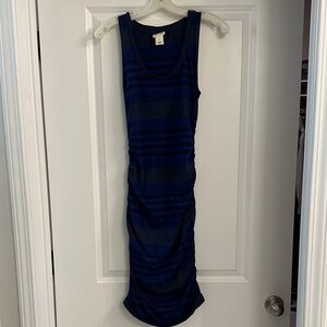 Striped Blue and Gray Sleeveless Dress